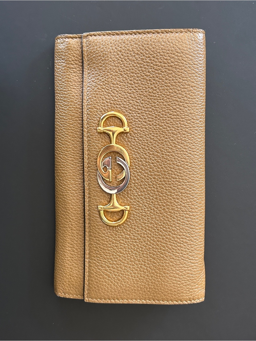 Gucci Leather Continental Wallet with Gold Hardware - Tan